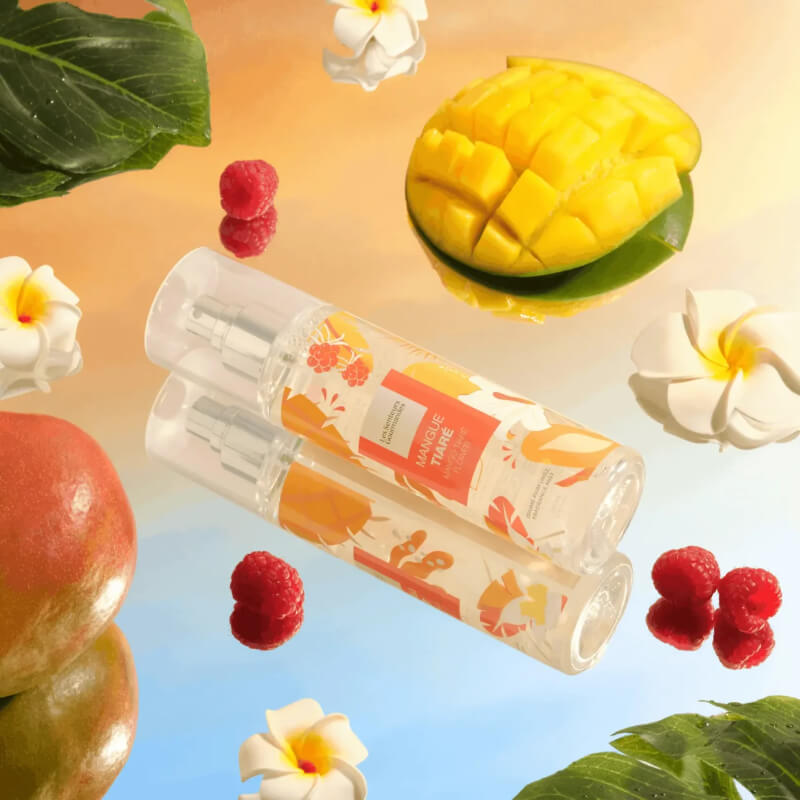 Duftnebel Mangue Tiaré von Les Senteurs Gourmandes 200ml auf Glasplatte